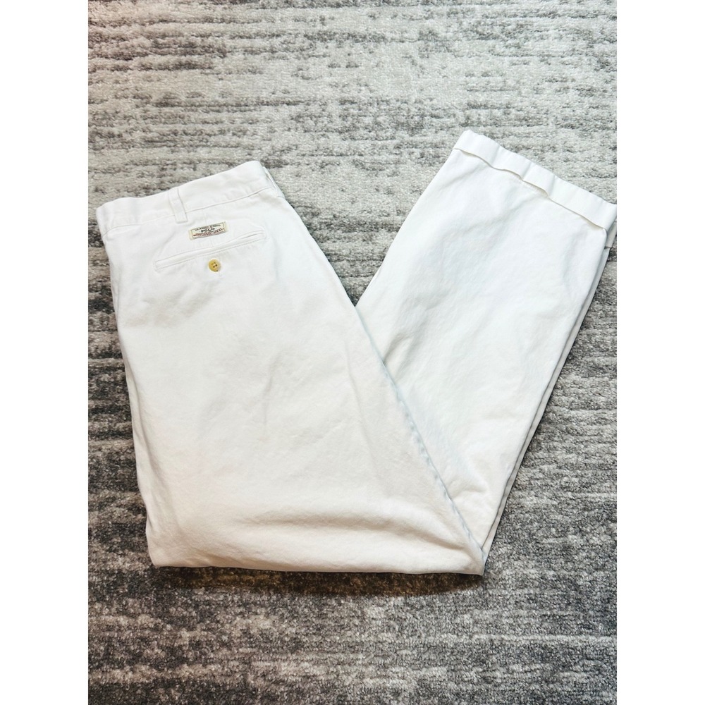 Polo Ralph Lauren Andrew Pant Mens 40/32 White Pleated Cuffed Classic Chino